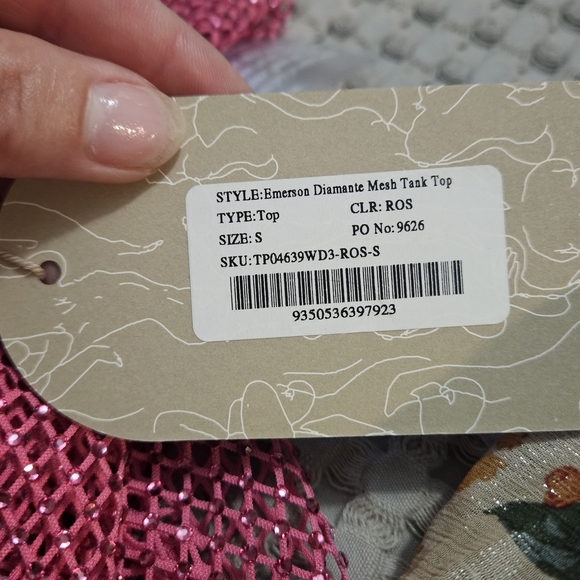 MESHKI Emerson Diamante Mesh Fishnet Tank Top In Fuchsia Pink. Size Small NWT - Picture 2 of 14